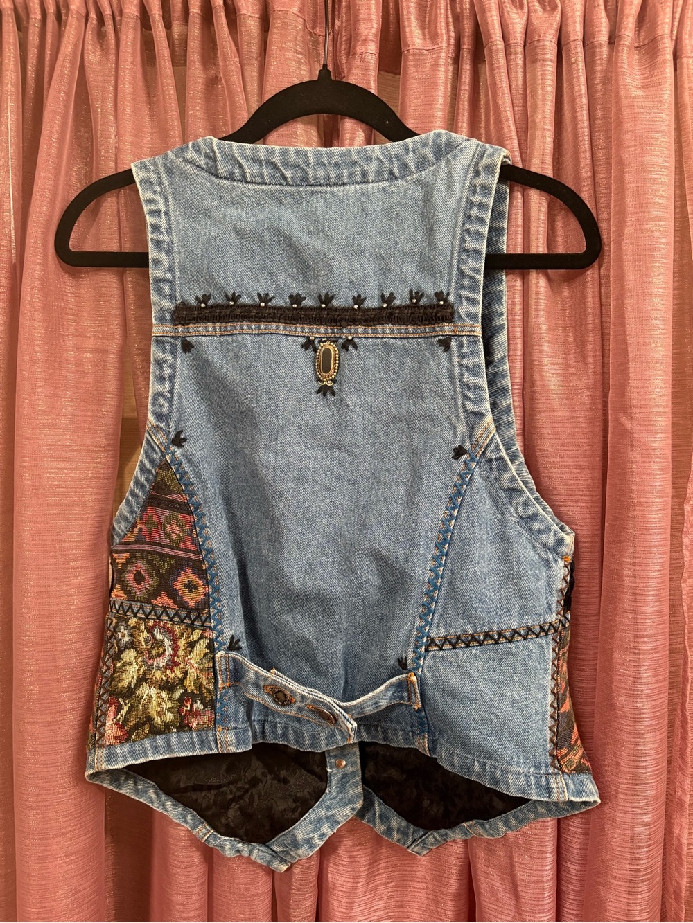 SOLD!!! Vintage People For The Planet Embellished Floral Denim Vest - Picture 7 of 8